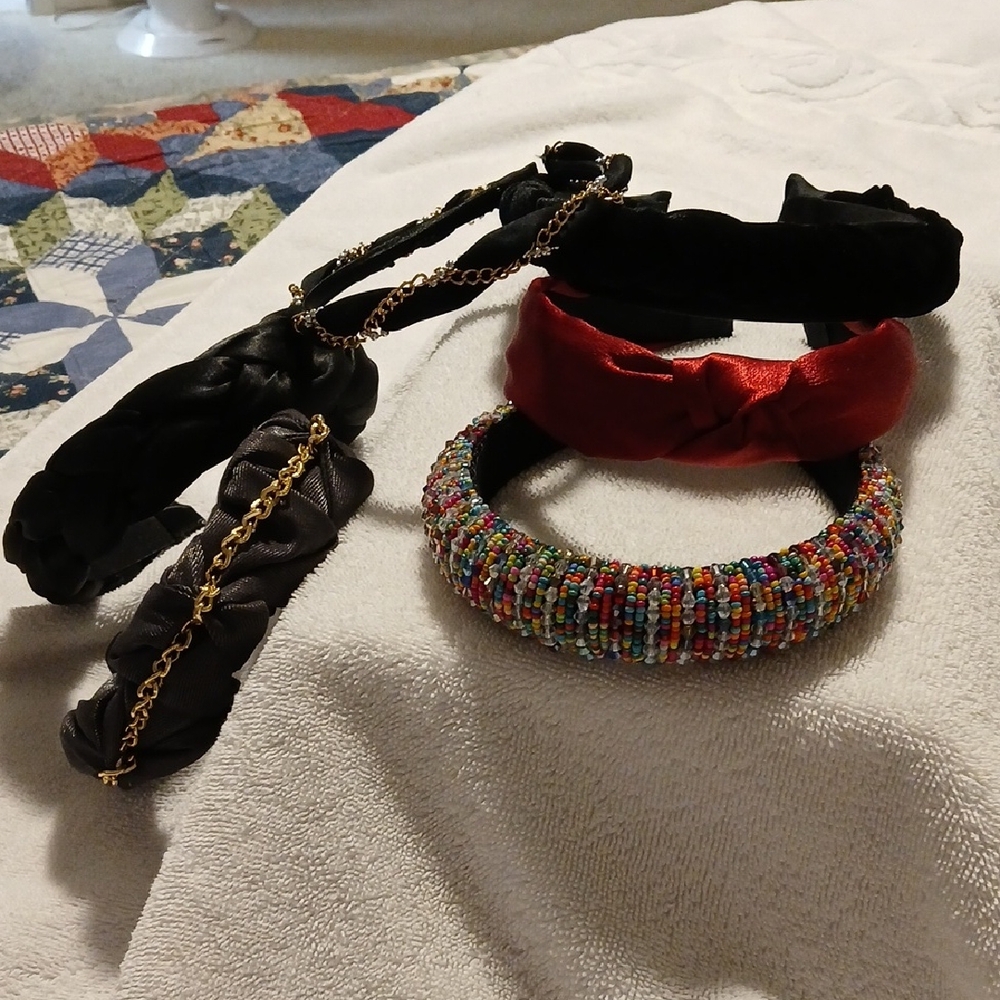 Set of Six Fashion Headbands - Black, Red, Multicolor Beaded,Chains,Velvet,satin